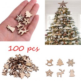 100 Uds decoración de Navidad de madera copo de nieve árbol de Navidad ciervo troyano Natural de madera DIY árbol de Navidad ado