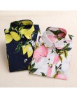 2019 Blusas de algodón de verano para mujer, camisas con estampado de fruta, camisa de manga larga, cuello vuelto, blusa informa
