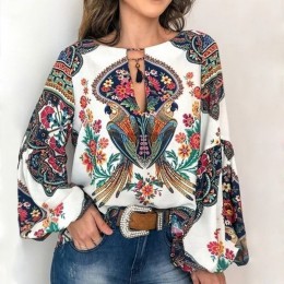 Laamei 2019 mujeres bohemias ropa más tamaño Blusa camisa Vintage estampado Floral Tops señoras blusas Casual Blusa femenina
