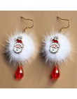 Regalo de Año Nuevo Santa Claus ciervo ciruela Bola de terciopelo blanco cristal rojo gota pendiente pendientes colgantes largos