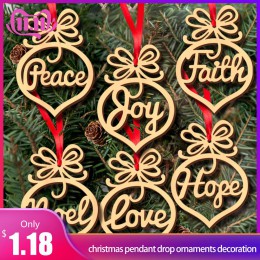 6Pc feliz adornos navideños para el hogar de madera ornamento hueco árbol de Navidad colgante decoración de Navidad decoración 