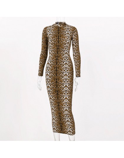 Hugcitar leopardo estampado manga larga ajustado bodycon vestido sexy 2019 Otoño Invierno mujeres streetwear fiesta vestidos de 