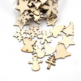 50 Uds. DIY Chip de madera Natural árbol de Navidad adornos colgantes regalos para niños muñeco de nieve forma de árbol adornos 