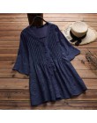 2019 verano mujeres algodón Lino blusa elegante bordado hueco Blusas Mujer cuello V botón camisas plisado túnica talla grande