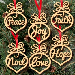 6 piezas feliz adornos navideños para el hogar ornamento hueco de madera árbol de Navidad colgante decoración de Navidad calient