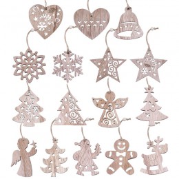 Nueva Navidad 3/4/6 uds. Colgantes de madera Vintage para fiestas adornos de copo de nieve estrella Ángel árbol de Navidad decor
