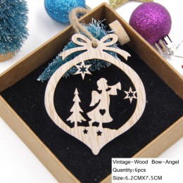 6 unids/lote Vintage hueco regalo de Navidad colgantes de madera ornamentos artesanía de madera árbol de Navidad adornos decorac