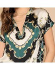 SHEIN Vintage Multicolor curvo dobladillo pañuelo estampado cuello de las mujeres blusa de verano manga glamoroso Casuales