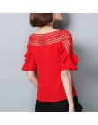 Mujeres tops y blusas 2019 Blusa de gasa sexy ahuecado hacia fuera ropa de mujer rojo señoras tops blusas blanco 960G 30