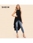 SHEIN negro elegante fiesta doble botón asimétrico embellecido Dip Hem Shell cuello redondo blusa verano mujeres Casual Camisa T