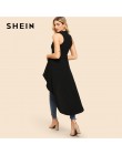SHEIN negro elegante fiesta doble botón asimétrico embellecido Dip Hem Shell cuello redondo blusa verano mujeres Casual Camisa T
