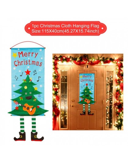 Feliz adornos navideños para el hogar Decoración de puerta colgante bandera ventana con adornos navideños colgando Navidad 2019 