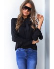 Moda Flare manga larga lazo gasa volantes blusa 2018 primavera Irregular sólido mujeres Tops ropa Casual camisas negro blusas