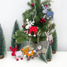 Navidad caliente pintado alce de madera adorno colgante de árbol de Navidad decoración de Navidad ciervos adornos navideños para