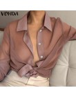 Blusa de manga larga con cuello de solapa Sexy para mujer, talla grande, transparente, 2019, ropa de playa de primavera y verano