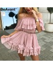 BeAvant Vestido corto plisado con volantes de verano de gasa con tiras al hombro Rosa elegante vacaciones suelto mini Vestido de