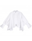 [EAM] 2019 nuevo Otoño Invierno solapa manga larga blanco Irregular dobladillo corte puntada Irregular talla grande camisa Mujer