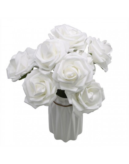 10 cabezas 8CM hogar decorativo Artificial Rosa Flores boda novia ramo DIY PE espuma flor para la decoración del Día de San Vale