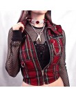 Tops de mujer rojo Punk Club Sexy gótico de verano Rosa blusas ajustadas con cremallera de solapa cadena a cuadros mujer gótico 