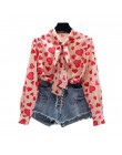 Blusa de chifón de manga larga con estampado de corazón Vintage Camisa de mujer dulce ropa de calle larga otoño nuevas camisetas