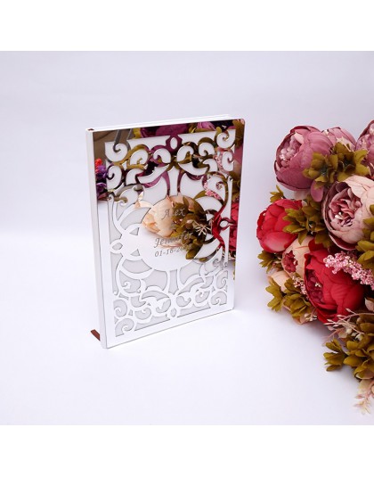 Símbolo de amor personalizado boda libro de firmas de invitados espejo personalizado cubierta frontal novia y novio decoración d