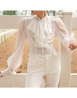 TWOTWINSTYLE camisas de gasa blusa de mujer cuello de soporte linterna de manga larga Tops mujer elegante moda ropa 2019 primave