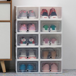 6 Paquete de caja de zapatos transparente a prueba de polvo caja de almacenamiento se puede superponer combinación zapato gabine