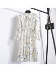 2019 vestidos de chifón de primavera y otoño para mujer con cuello alto con lazo estampado Floral volantes Vestido de manga larg