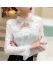 2018 primavera otoño mujer Blusa de manga larga dulce Floral hueco encaje camisa mujer lazo malla blusas de fondo corto AB1138