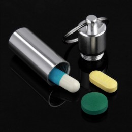 Nuevo llavero botella de pastillas medicinales caja de almacenamiento de aluminio caja contenedor de medicina