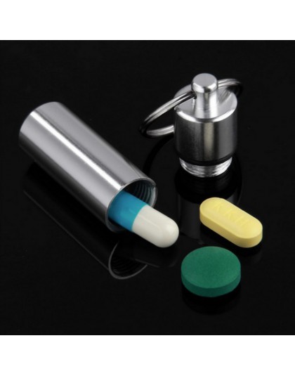 Nuevo llavero botella de pastillas medicinales caja de almacenamiento de aluminio caja contenedor de medicina