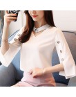 Blusa de mujer 2019 blusas de chifón rebordear blusa camisa blanca sólida ropa camisas tres cuartos cuello en V 2994 50