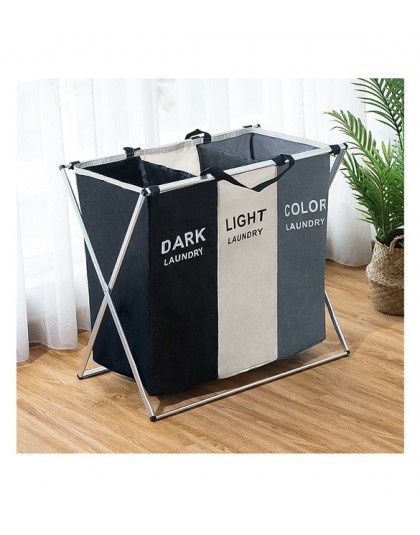 Cesta de lavandería sucia plegable en forma de X organizador impreso plegable tres cuadrículas para el hogar cesta de lavandería