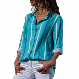 Blusa de gasa para mujer camisa de manga larga a rayas cuello vuelto camisa de oficina Casual Blusas femeninas camisa de talla g
