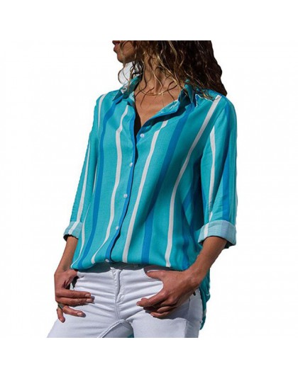 Blusa de gasa para mujer camisa de manga larga a rayas cuello vuelto camisa de oficina Casual Blusas femeninas camisa de talla g