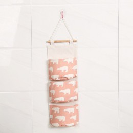 Patrón de flamenco algodón Lino colgante bolsa de almacenamiento 3 bolsillos montado en la pared bolsa para colgar en el armario