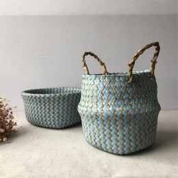 2019 plegable hecho a mano cesta para almacenar hierbas marinas mimbre paja del vientre jardín maceta de flores patrón de onda p