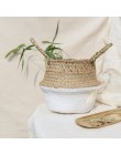 Canastos de almacenaje de bambú hechos a mano plegable paja de lavandería Patchwork mimbre de ratán vientre jardín flor maceta c