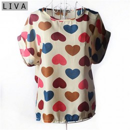 Camisa fina de moda para mujer S-XXL estilo de verano suelta blusa de chifón de impresión colorida Tops casuales de manga corta 
