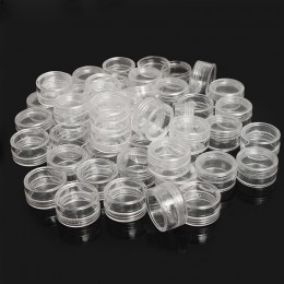50 Uds. 2,5 ML Caja de almacenaje de cuentas y joyas de plástico transparente pequeñas jarras de contenedores redondos cajas org
