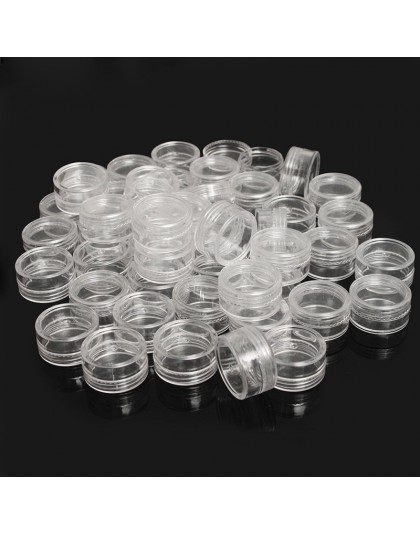 50 Uds. 2,5 ML Caja de almacenaje de cuentas y joyas de plástico transparente pequeñas jarras de contenedores redondos cajas org