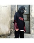 Lychee Harajuku Punk Sudadera con capucha rayas de retazos de manga larga Hoodies Casual suelto Streetwear chándal