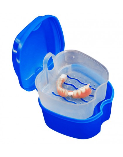 La dentadura de baño de limpieza de los dientes caso Dental dientes falsos caja de almacenamiento con colgante neto contenedor d