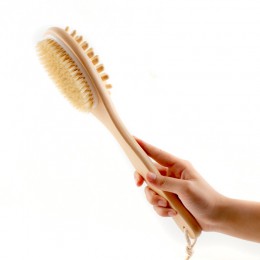 35cm 2 en 1 lado cerdas naturales cepillo depurador mango largo madera SPA ducha cepillo baño cuerpo cepillo masajeador espalda 