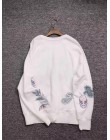 Nuevo otoño invierno blanco sudadera manga larga flor letra bordado Jersey Top