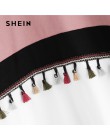 SHEIN Multicolor corte y coser borla detalle Colorblock flecos cuello redondo sudadera estilo Preppy Sudadera con capucha