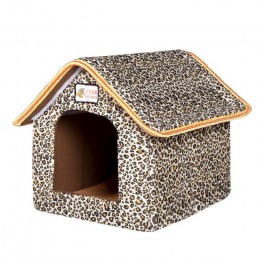 Casa de mascotas cama plegable con alfombrilla suave invierno leopardo cachorro sofá para casa perrera nido perro Cama de Gato p