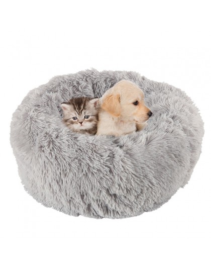 Cama larga de felpa suave para perros, cama gris redonda para gatos, camas de invierno cálidas para dormir, bolsa para perros, c