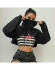 Weekeep negro recortado Sudadera con capucha mujer suelta cadena Patchwork pulóver sudadera moda Streetwear Sweat Femme Hoodies 