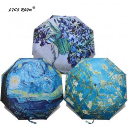 Paraguas plegable de marca de lluvia Paraguas femenino a prueba de viento Paraguas de pintura al óleo de Van Gogh Paraguas de ca